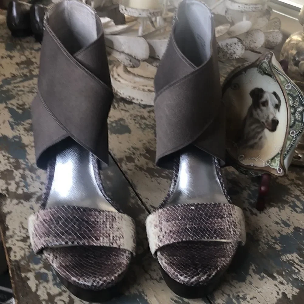 DKNY snakeskin stiletto sandals with platform